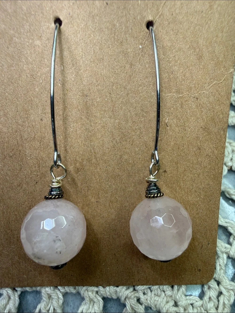 Sterling Silver Rose Quartz Drop Earrings - Pink Gemstone Dangles